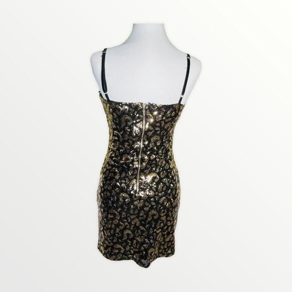 Guess Gold Black Leopard Sequin Dress Sleeveless Small NWT - Picture 4 of 12